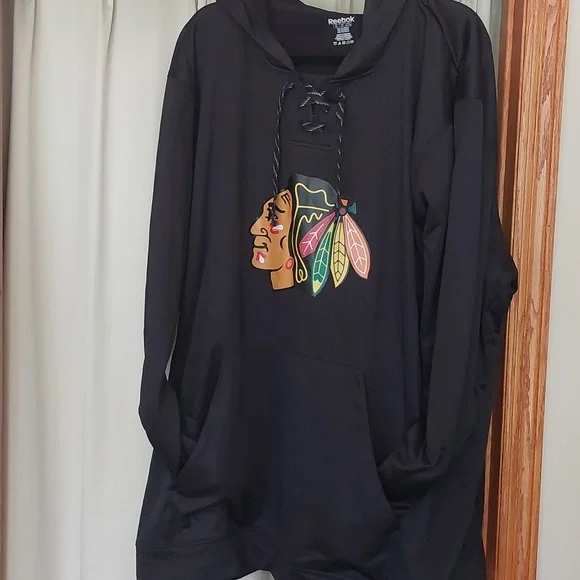 Reebok CHICAGO BLACK HAWKS 4XL MENS Speed Wick  Light Weight HOODIE - Picture 8 of 8